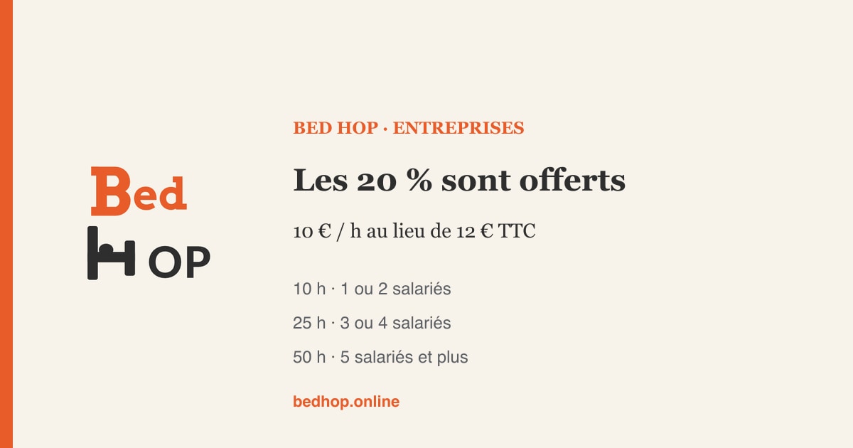 Carte Bed Hop : les 20 % sont offerts